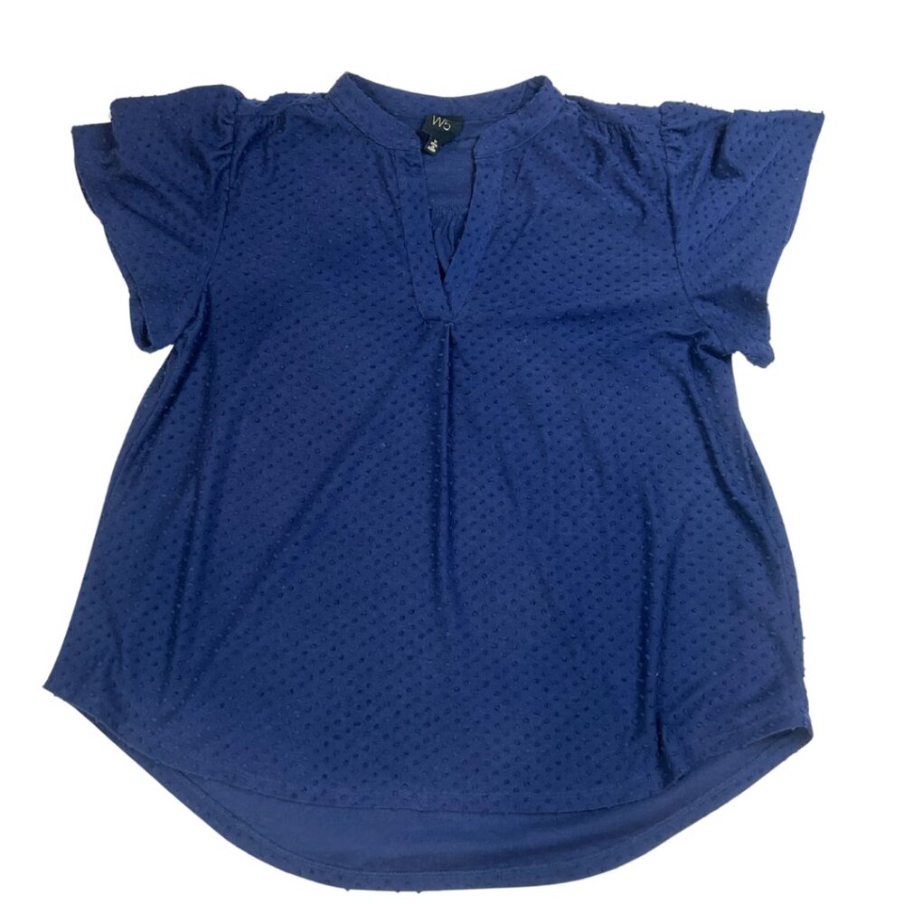 W5 Medium Women Flutter Sleeve Blue Blouse Polka Dot Textured